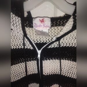 Quacker Factory Black and White Striped Cardigan